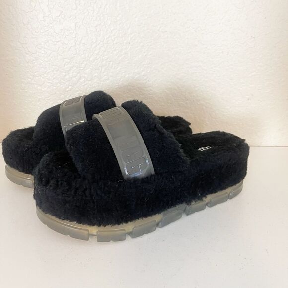 UGG FLUFFITA CLEAR FLUFF SLIDE PLATFORM SANDALS -BLACK -WOMEN’S US 10 -NEW - Picture 7 of 16